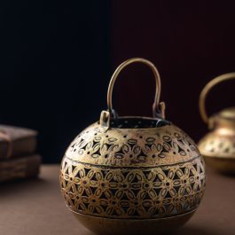 Handcrafted Round Metal Candle Holder – Antique Brass Finish